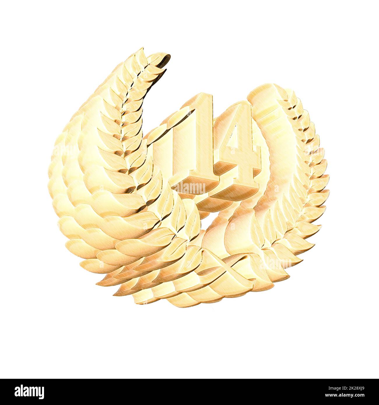Number 14 with laurel wreath or honor wreath as a 3D-illustration, 3D-rendering Stock Photo