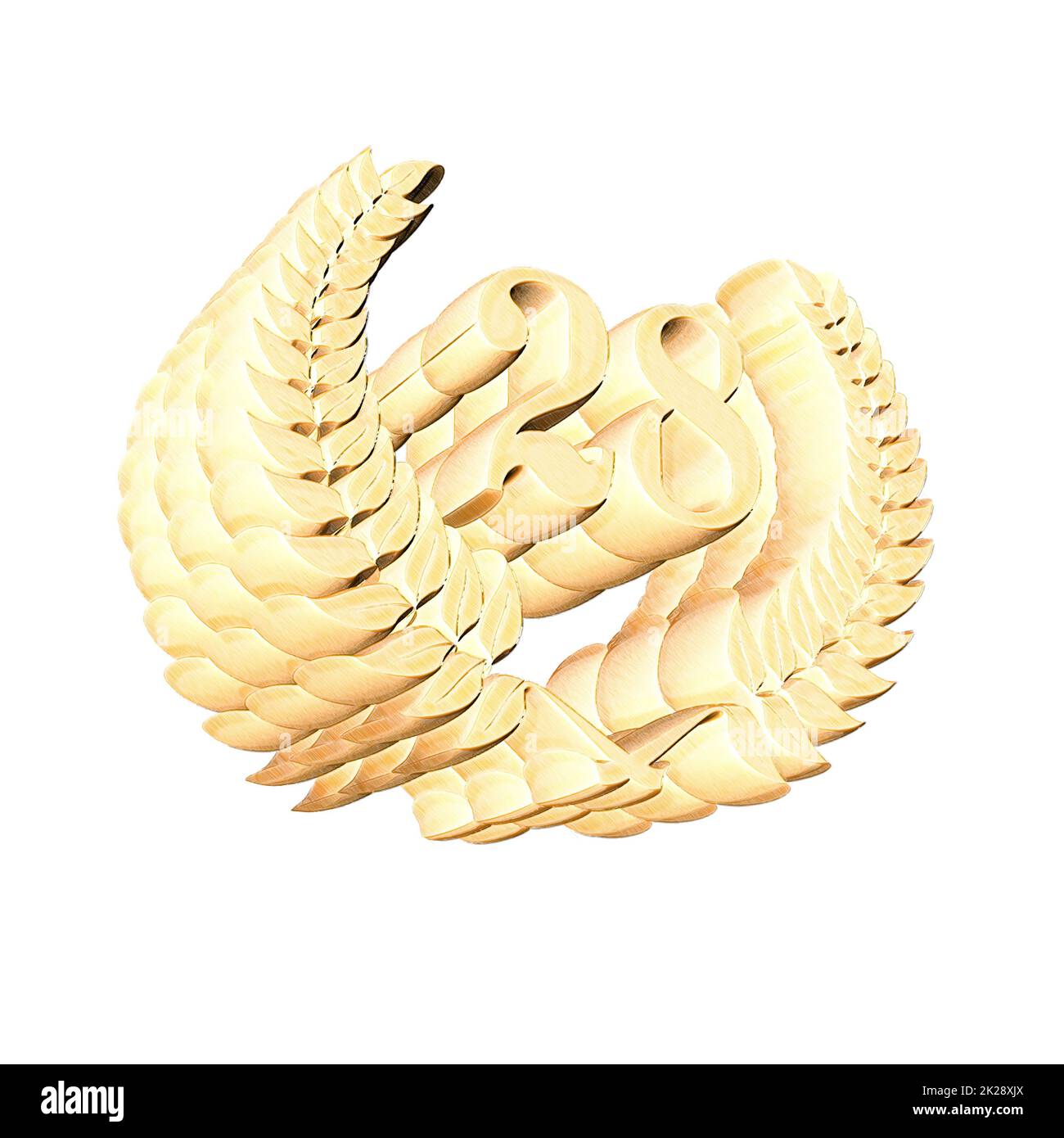 Number 28 with laurel wreath or honor wreath as a 3D-illustration, 3D-rendering Stock Photo