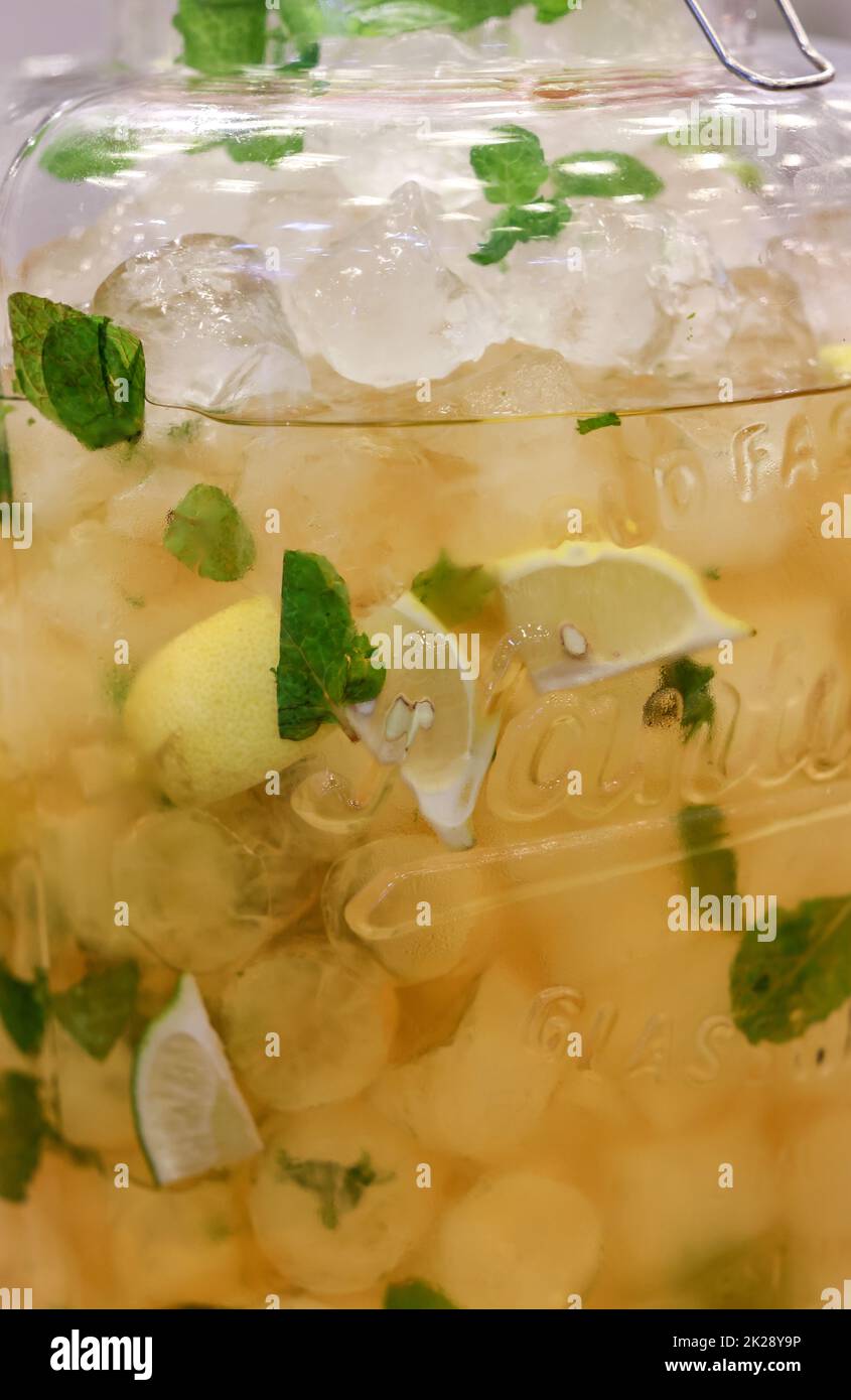 Perfect thirst-quenching drink with lemon and mint Stock Photo