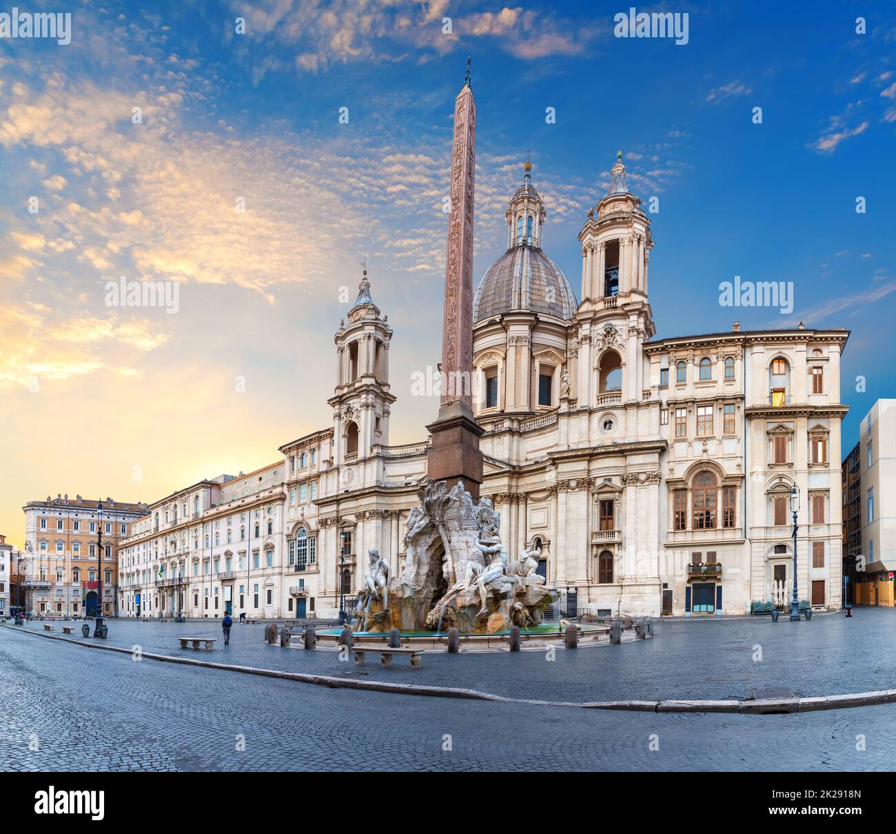 Fountain of the Four Rivers by the Church of Sant'Agnese by Bernini in Piazza Navona, Rome, Italy Stock Photo