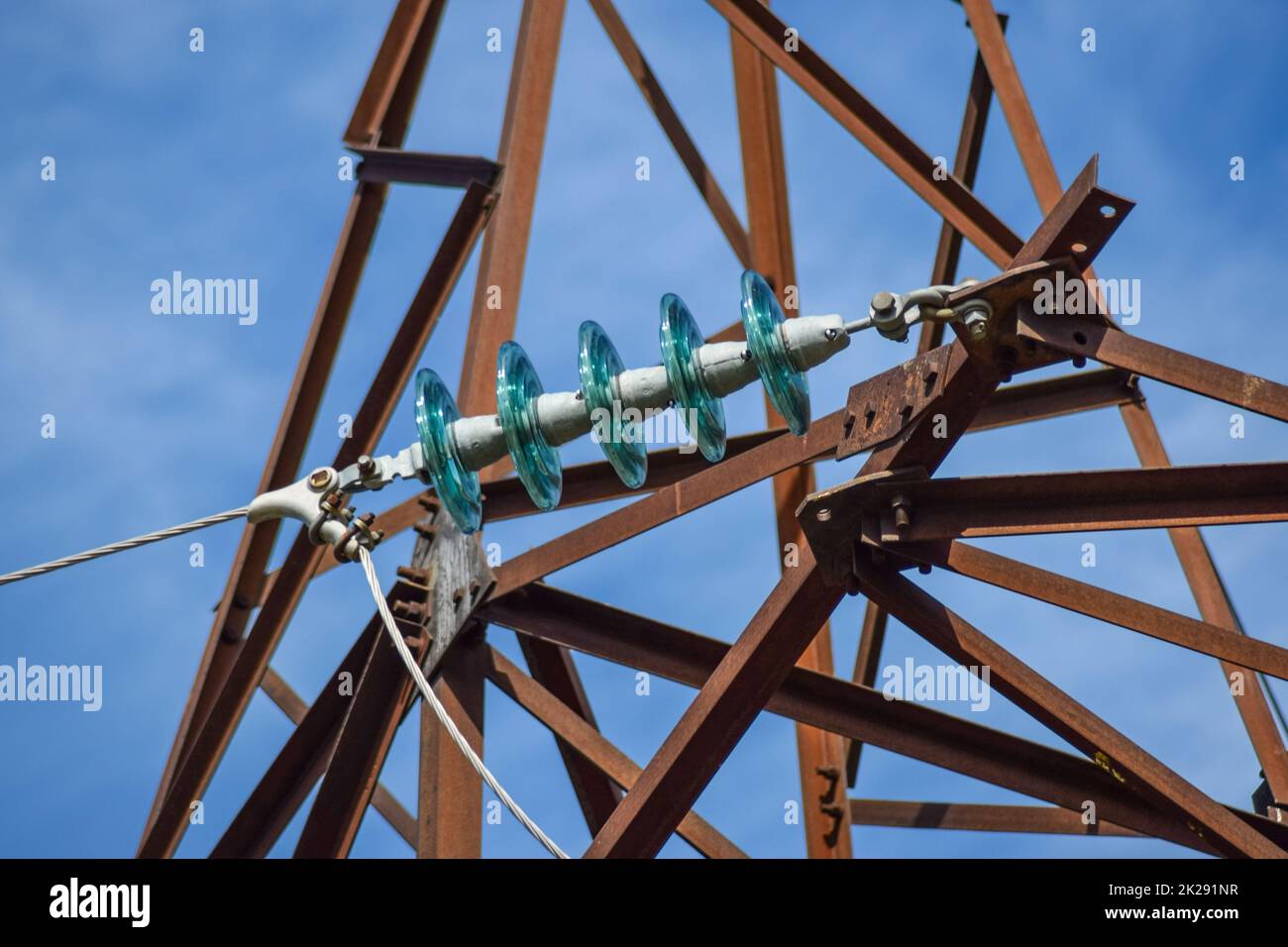 Glass prefabricated high voltage insulators on poles highvoltage power lines. Electrical