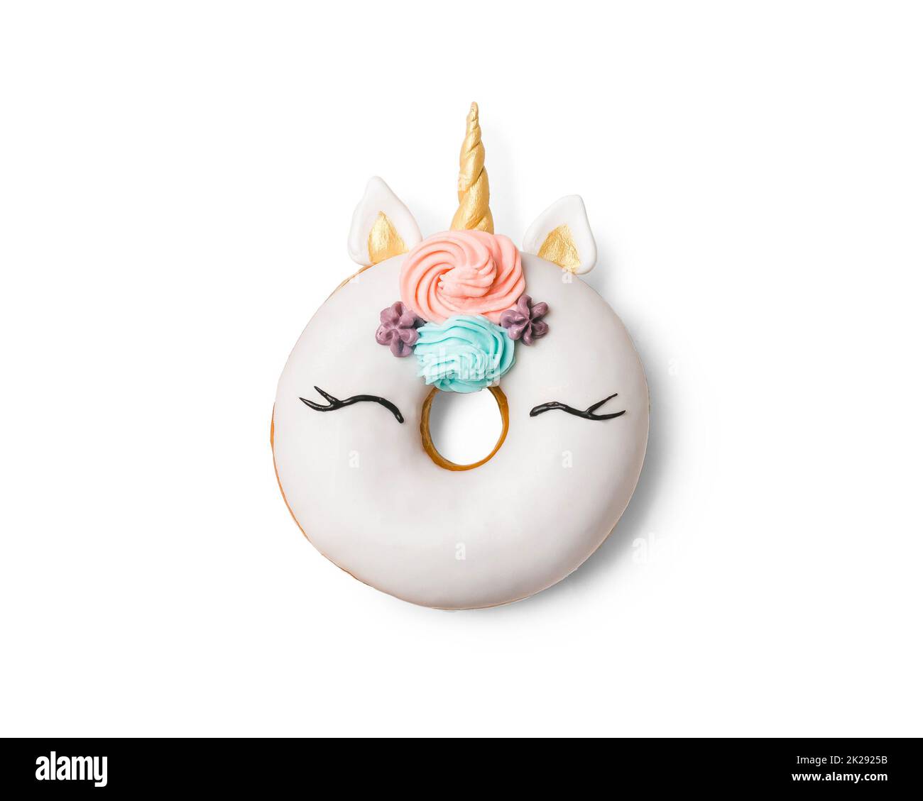 Unicorn donut isolated on white background Stock Photo