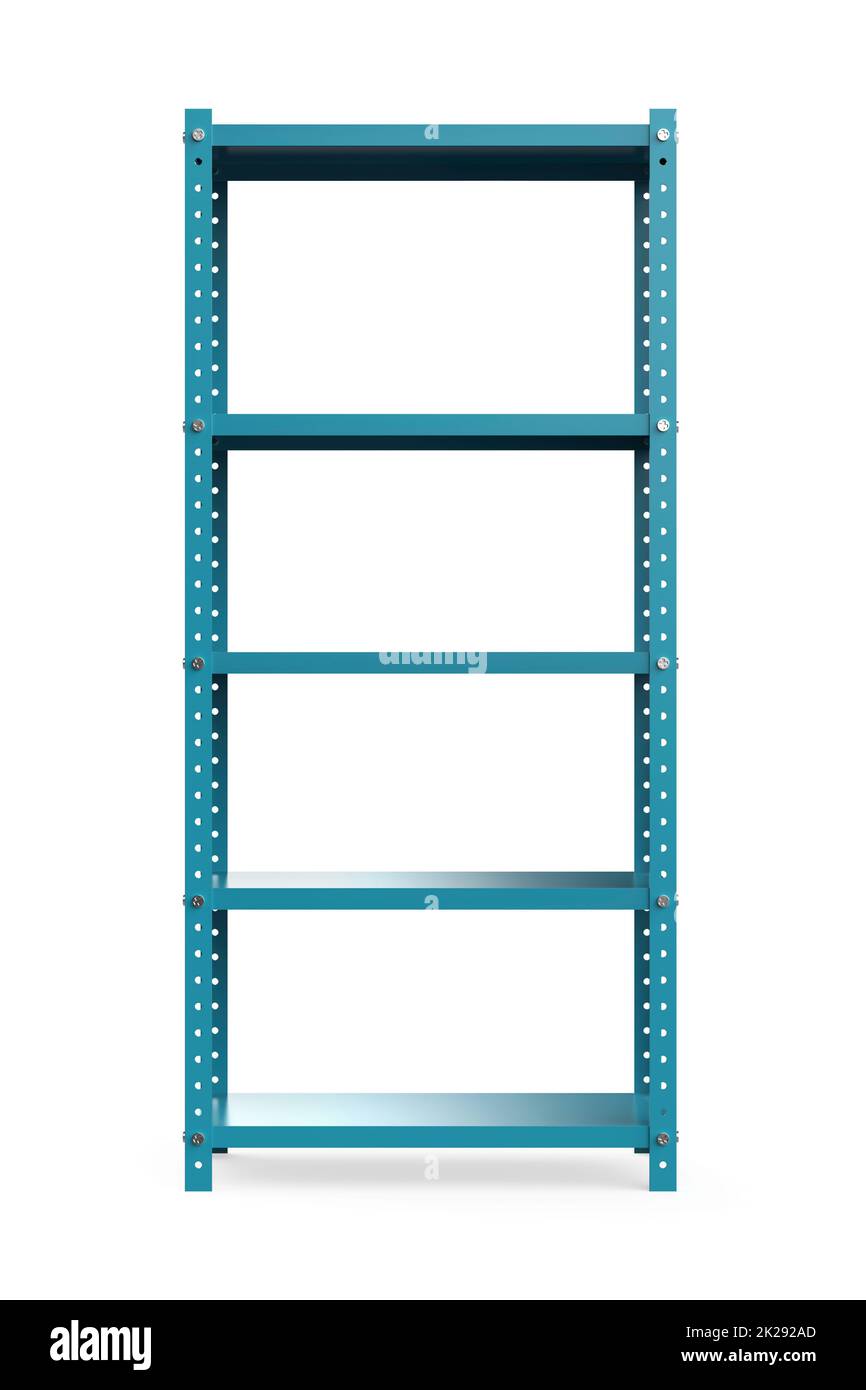 Metal storage shelves on white background, front view Stock Photo Alamy