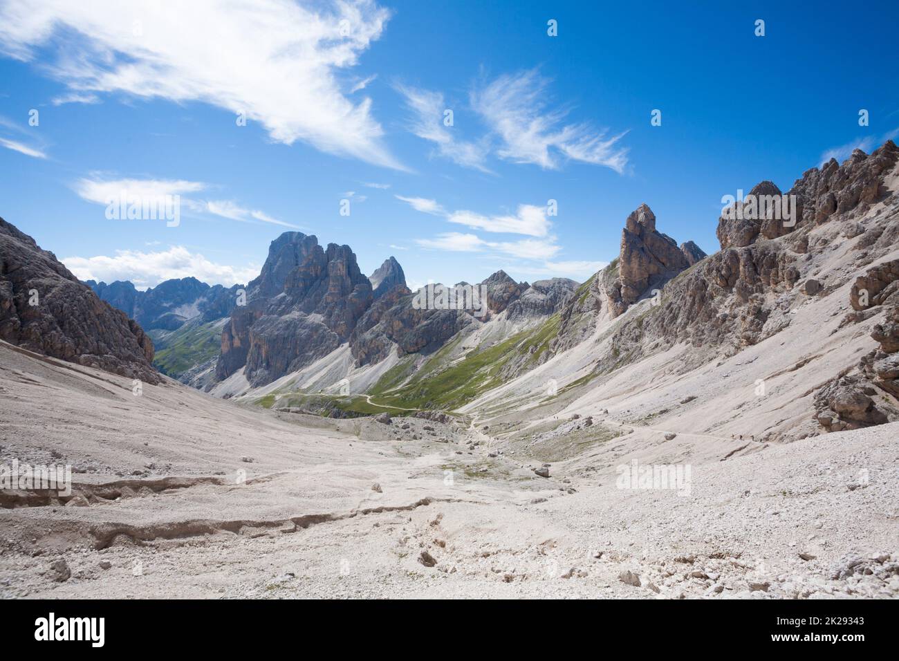 Dolomites landscape, trekking path in high mountain Stock Photo - Alamy