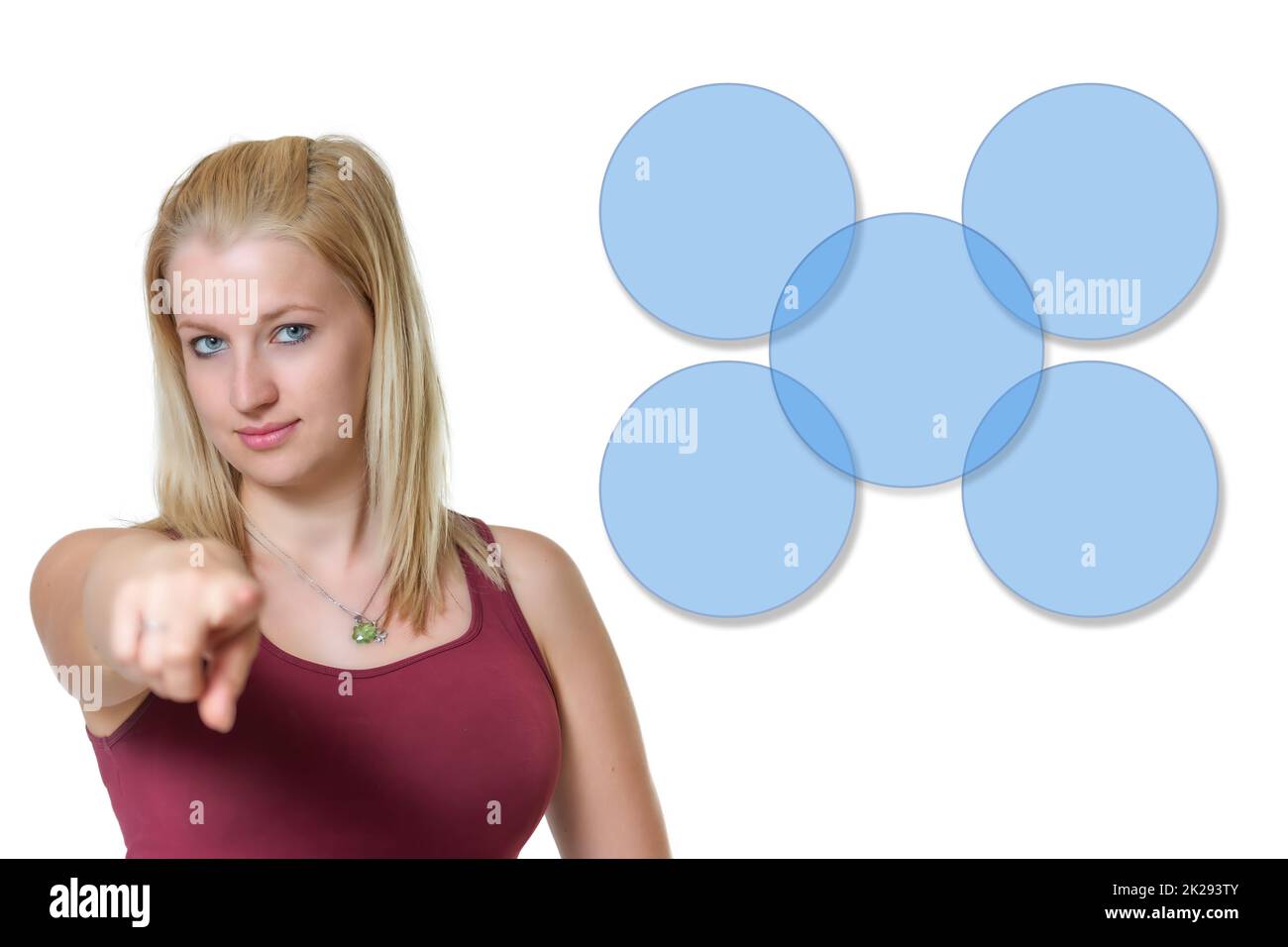 Blond woman wears sports bra infographics. Stock Photo