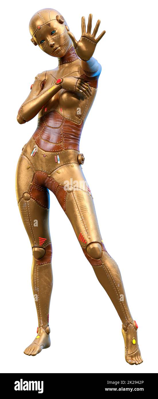 3D Rendering Female Robot on White Stock Photo