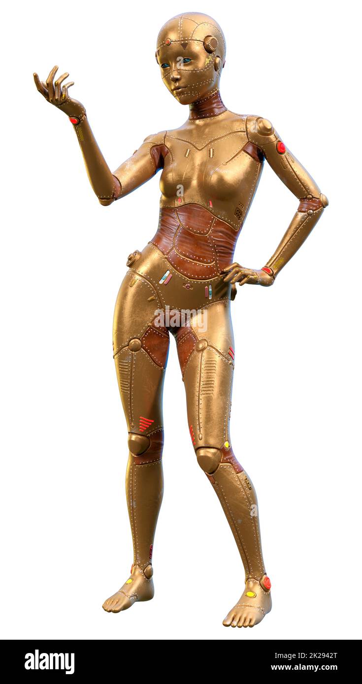 3D Rendering Female Robot on White Stock Photo