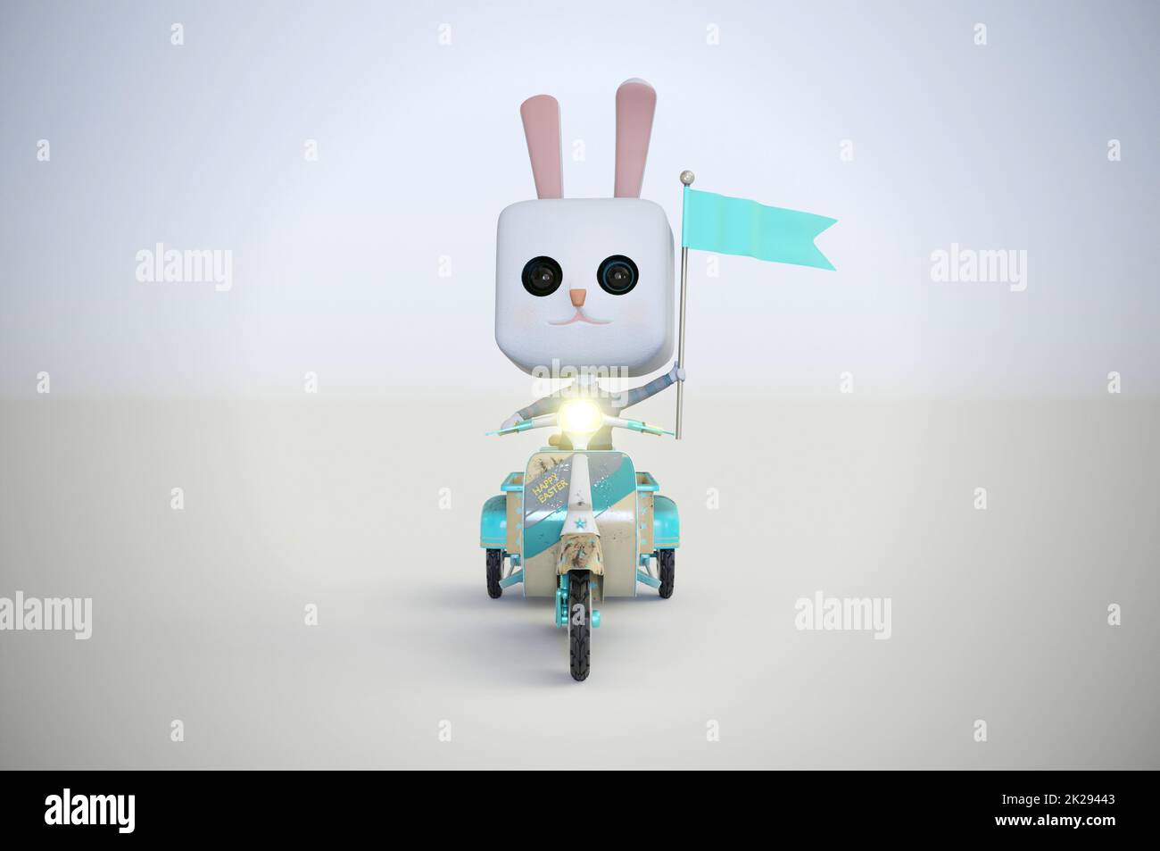 3d illustration. Easter bunny Rabbit riding a scooter . Stock Photo