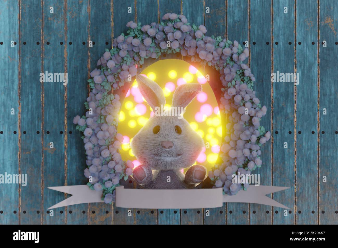 3d illustration. Easter concept. Bunny looking from a hole . copy space for text Stock Photo