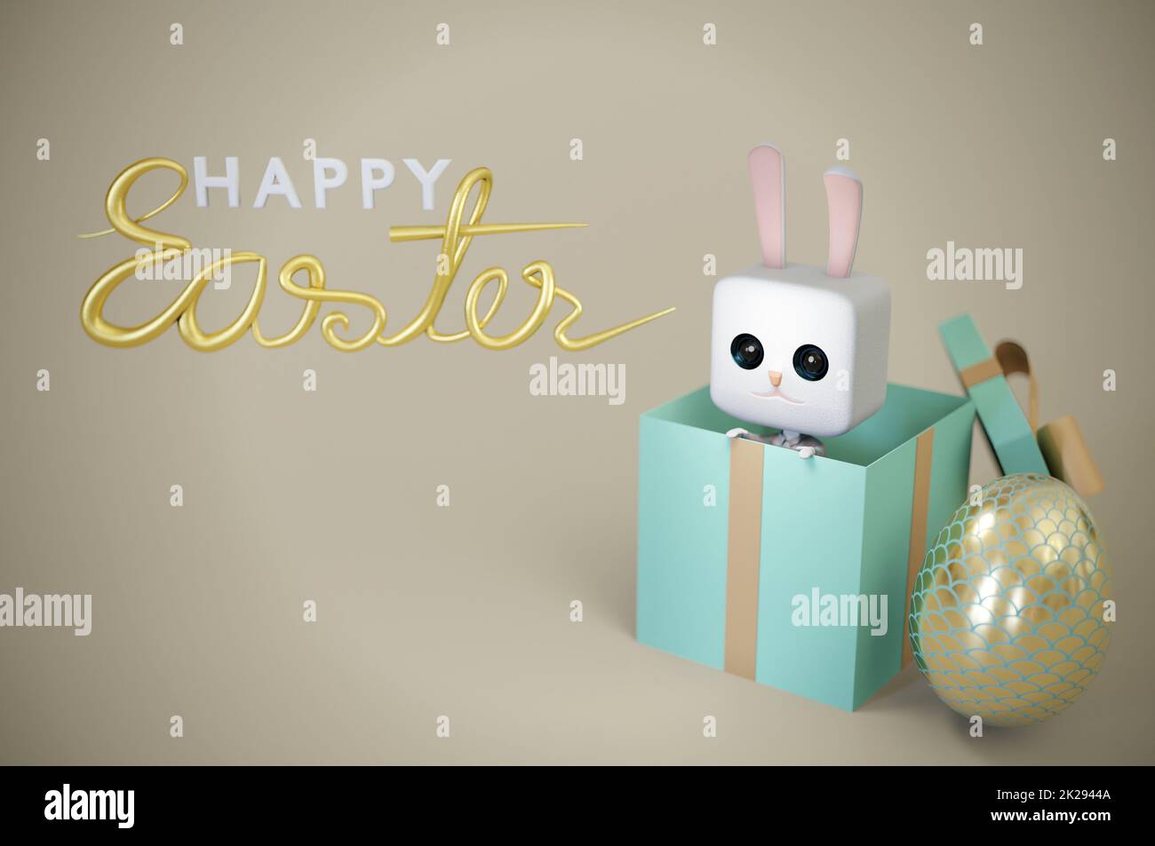 3d illustration. Easter bunny in a gift box Stock Photo