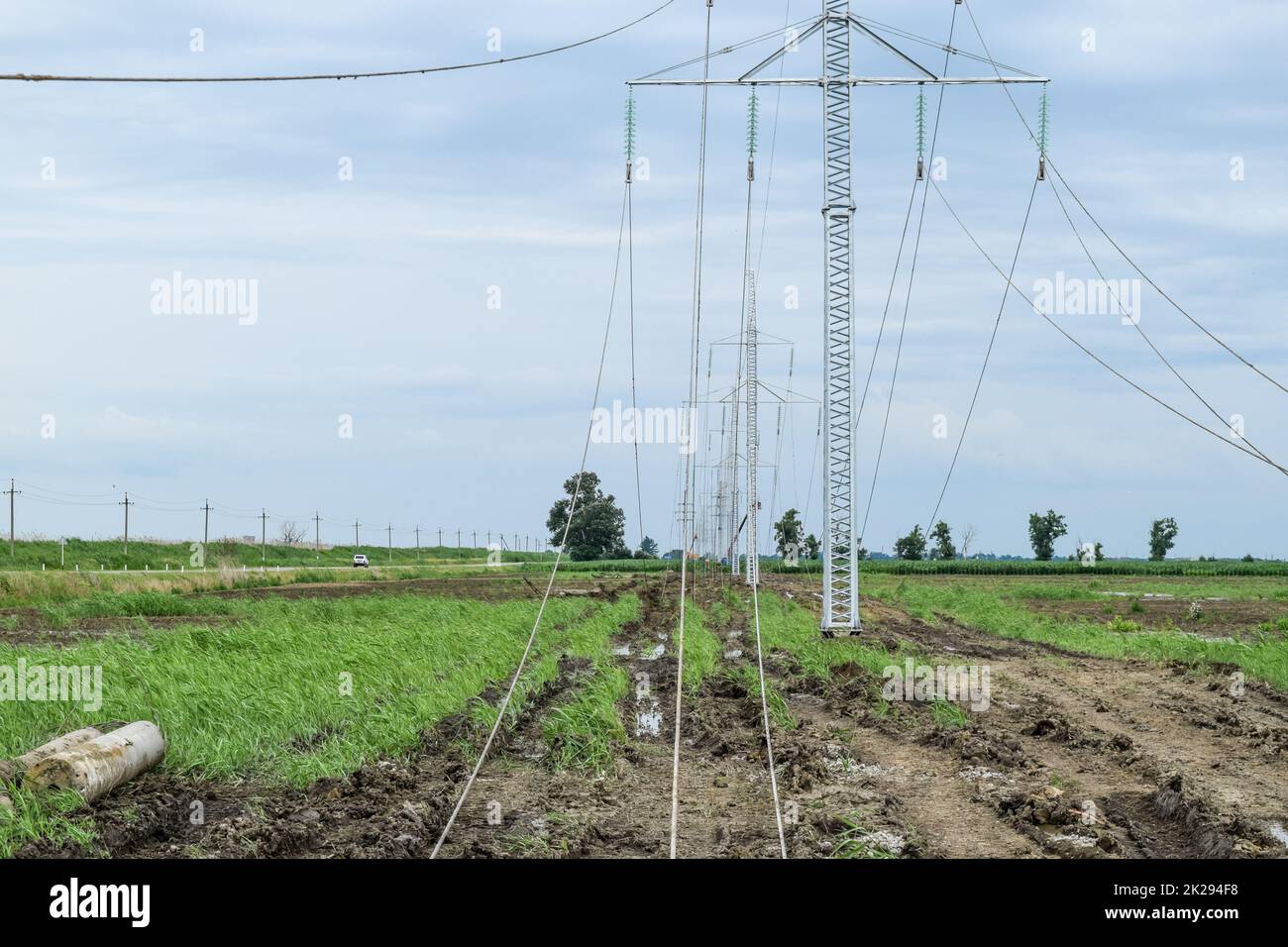 Construction of a highvoltage power line Stock Photo Alamy