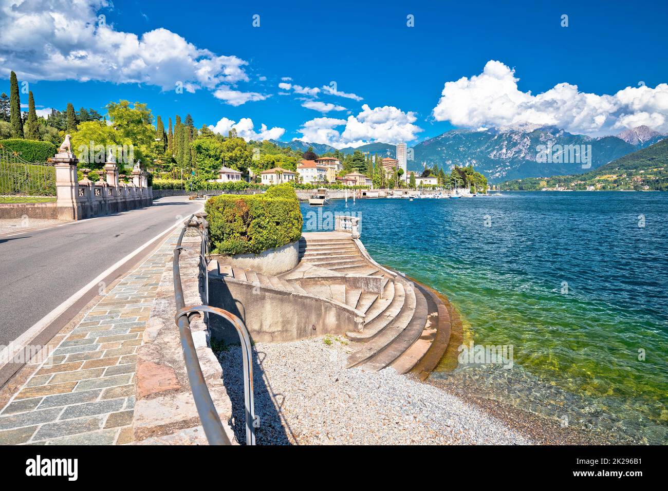 Como lake idyllic waterfront in Tremezzo coastal village view Stock Photo