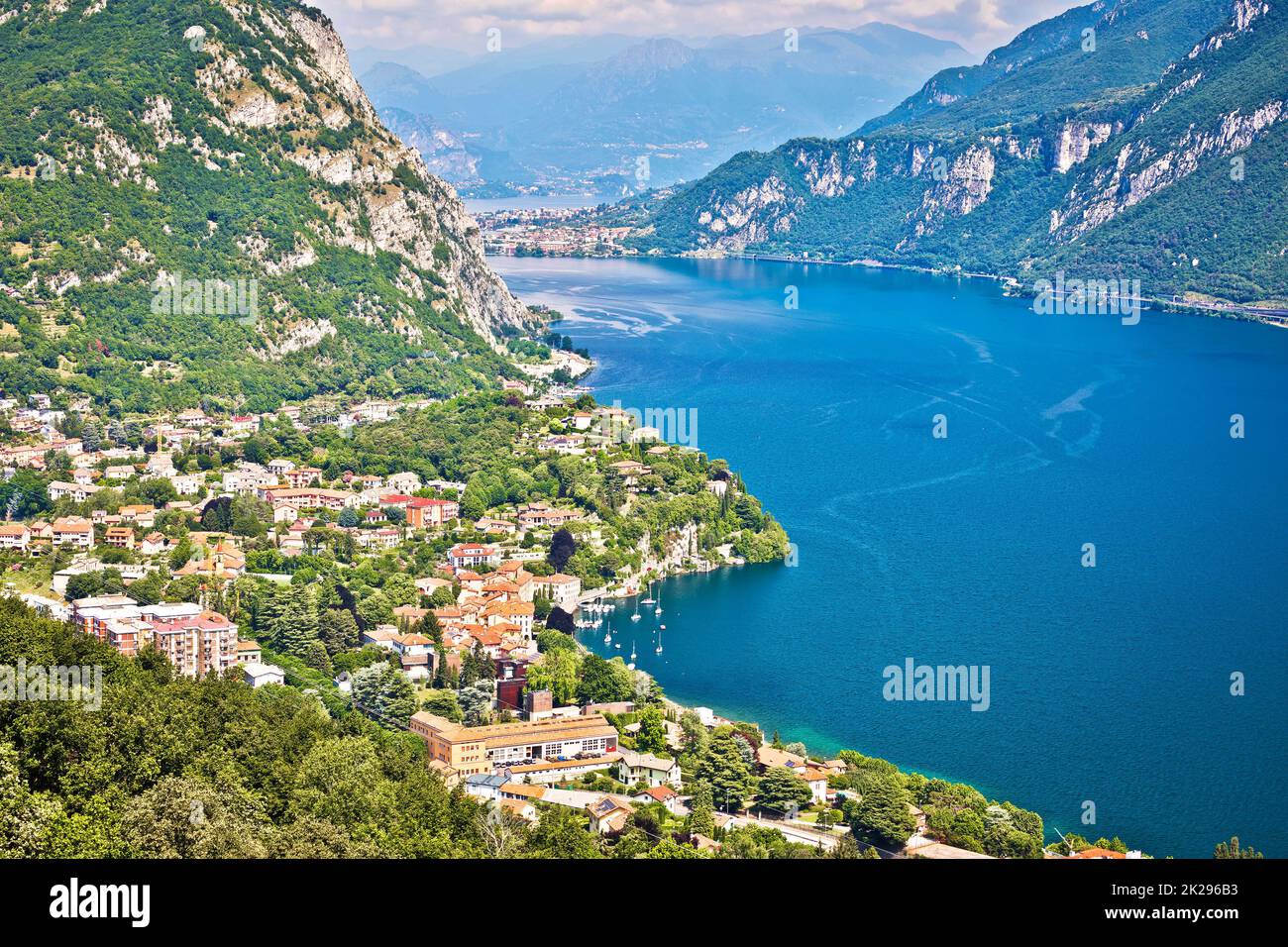 Como lake scenery aerial panoramic view near Lecco Stock Photo