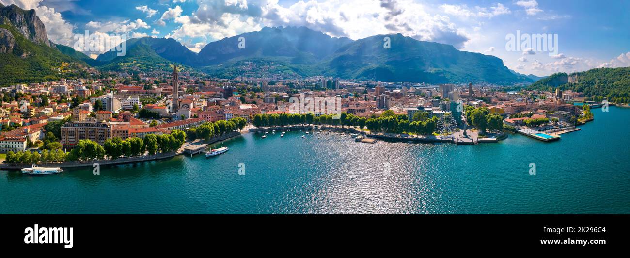 Town of Lecco on Como lake aerial panorama Stock Photo