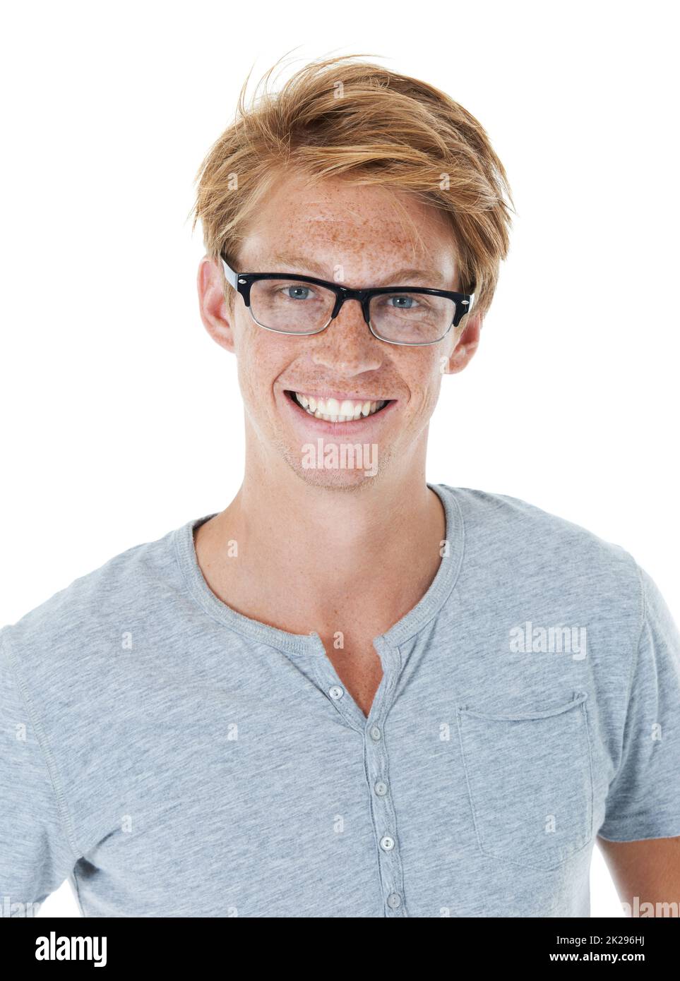 Feeling confident and looking casual. Studio portrait of a handsome young man with ginger hair. Stock Photo