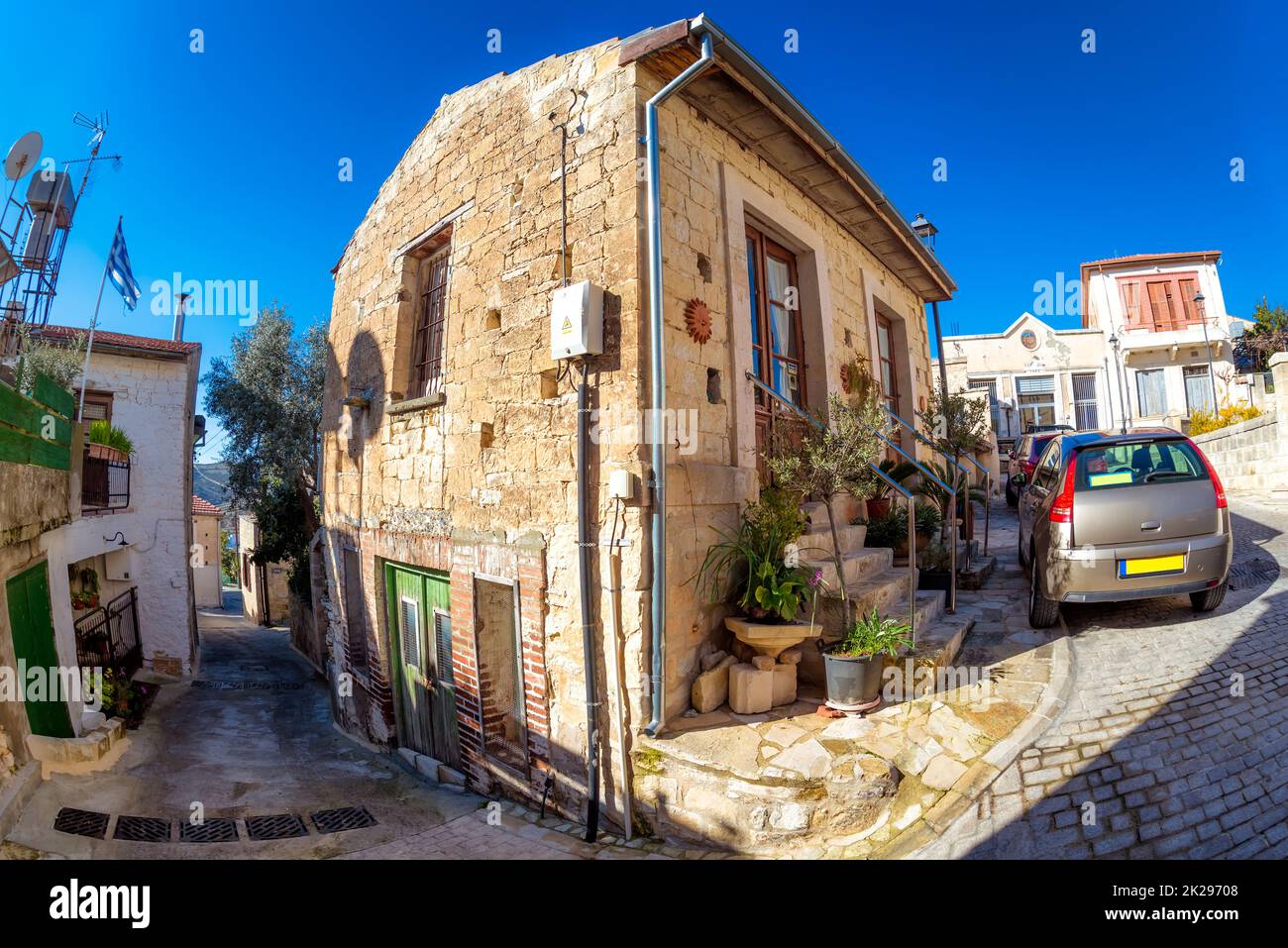 View of traditional Cypriot house in the village of Arsos. Limassol District, Cyprus Stock Photo