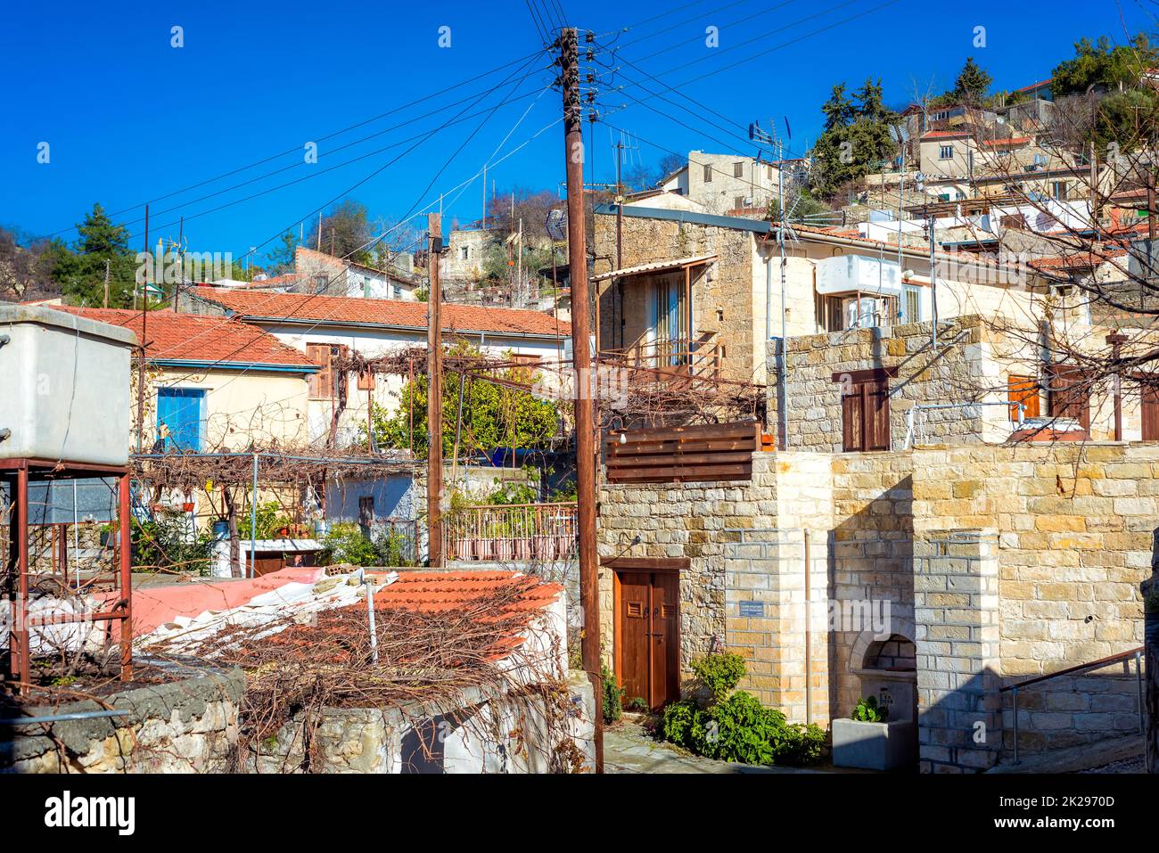 View of the picturesque village of Arsos. Limassol District, Cyprus Stock Photo