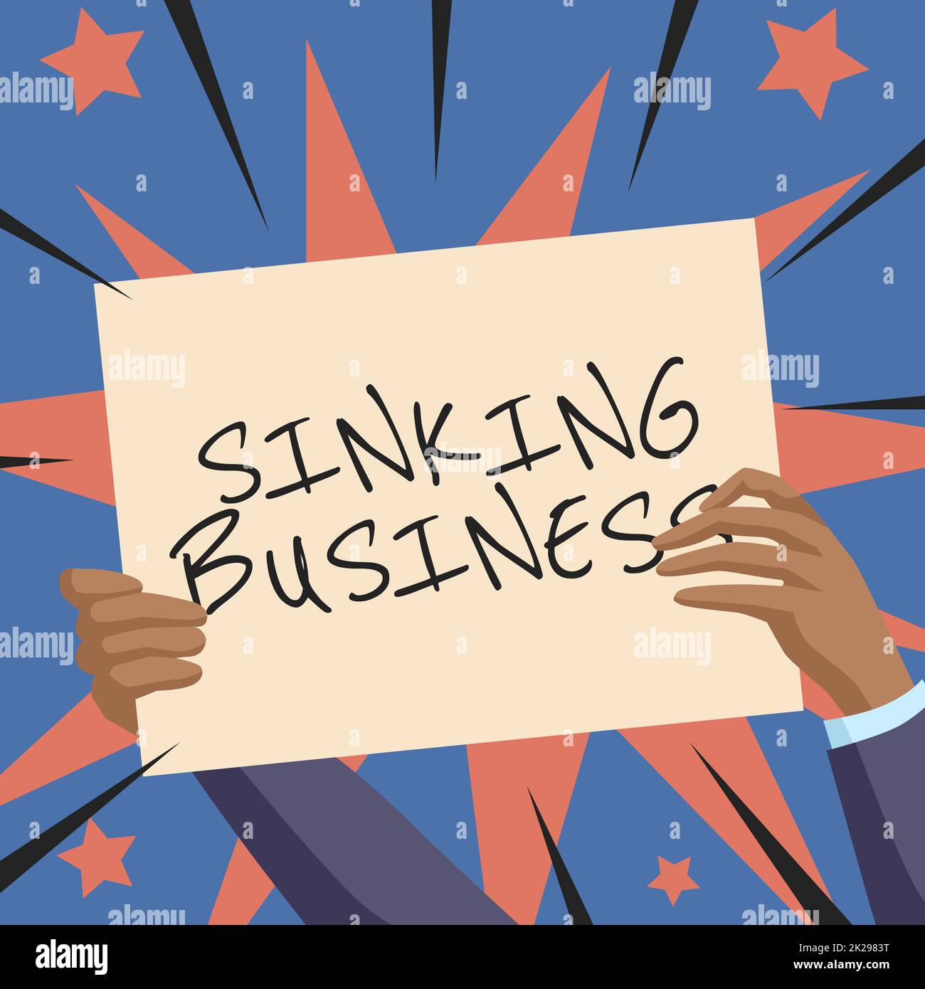 Text caption presenting Sinking Business. Business idea the company or other organization that is failing Hands Holding Paper Showing New Ideas Surrounded With Stars. Stock Photo