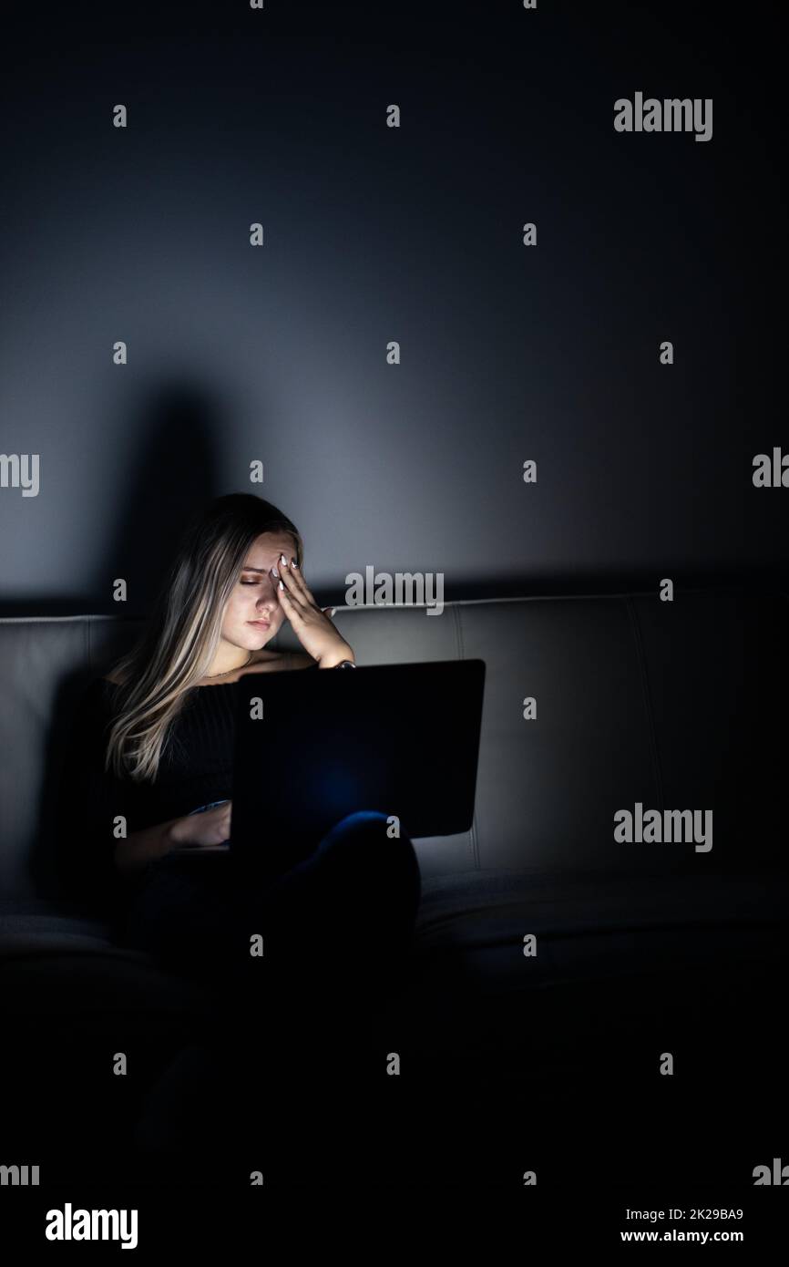 Teenage girl studying in a virtual class. Distance education and learning, e-learning, online learning concept during quarantine, pandemics Stock Photo