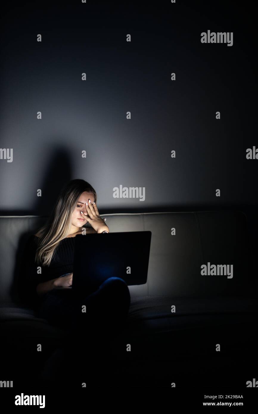 Teenage girl studying in a virtual class. Distance education and learning, e-learning, online learning concept during quarantine, pandemics Stock Photo