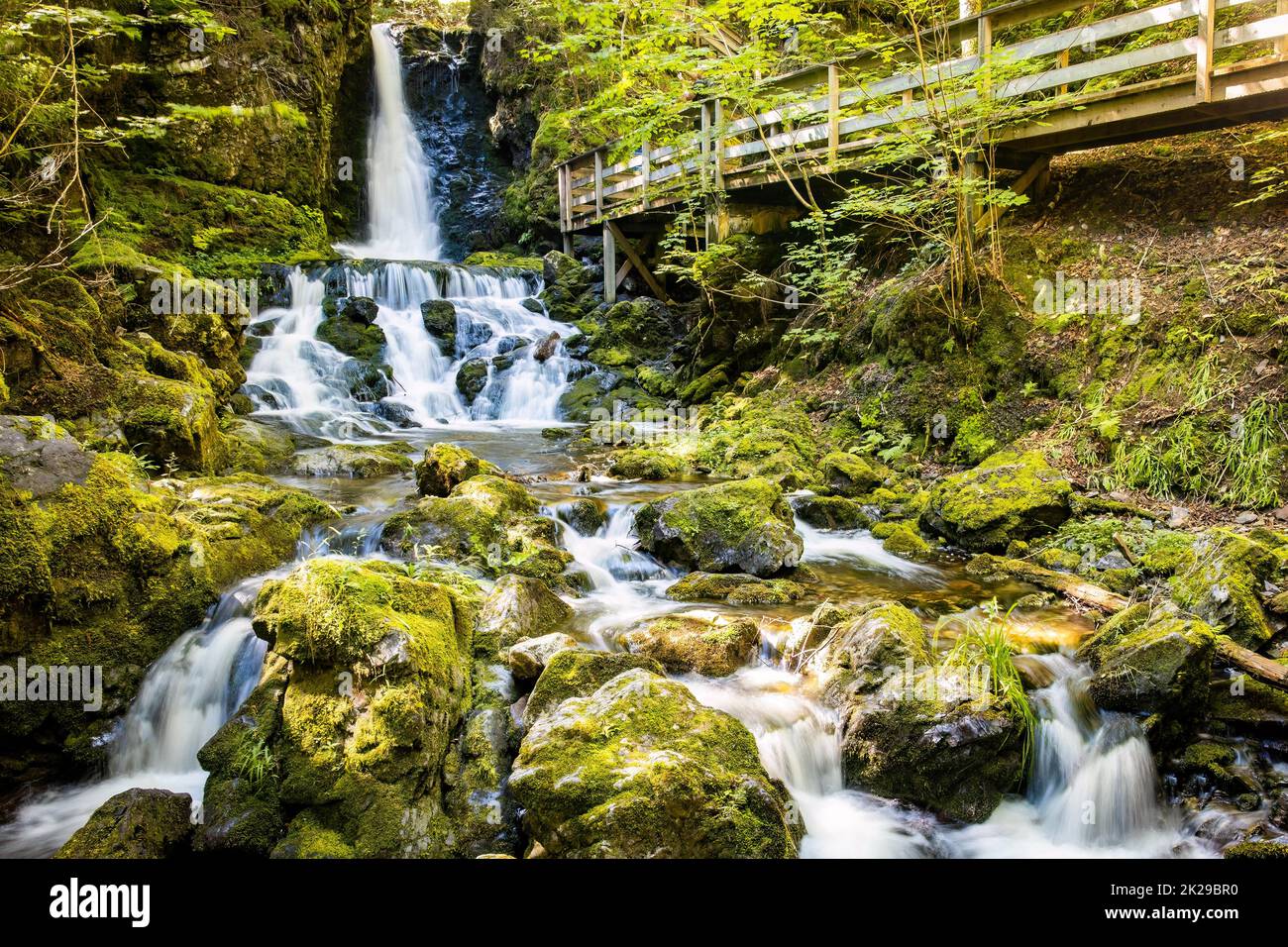 Scenic view of Dickson Falls in Fundy National Park Canada attraction Stock Photo