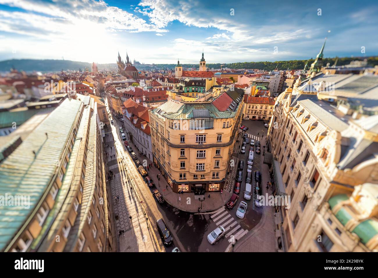 View of Celetna and U Prasne brany streets corner from above. Prague, Czech Republic Stock Photo