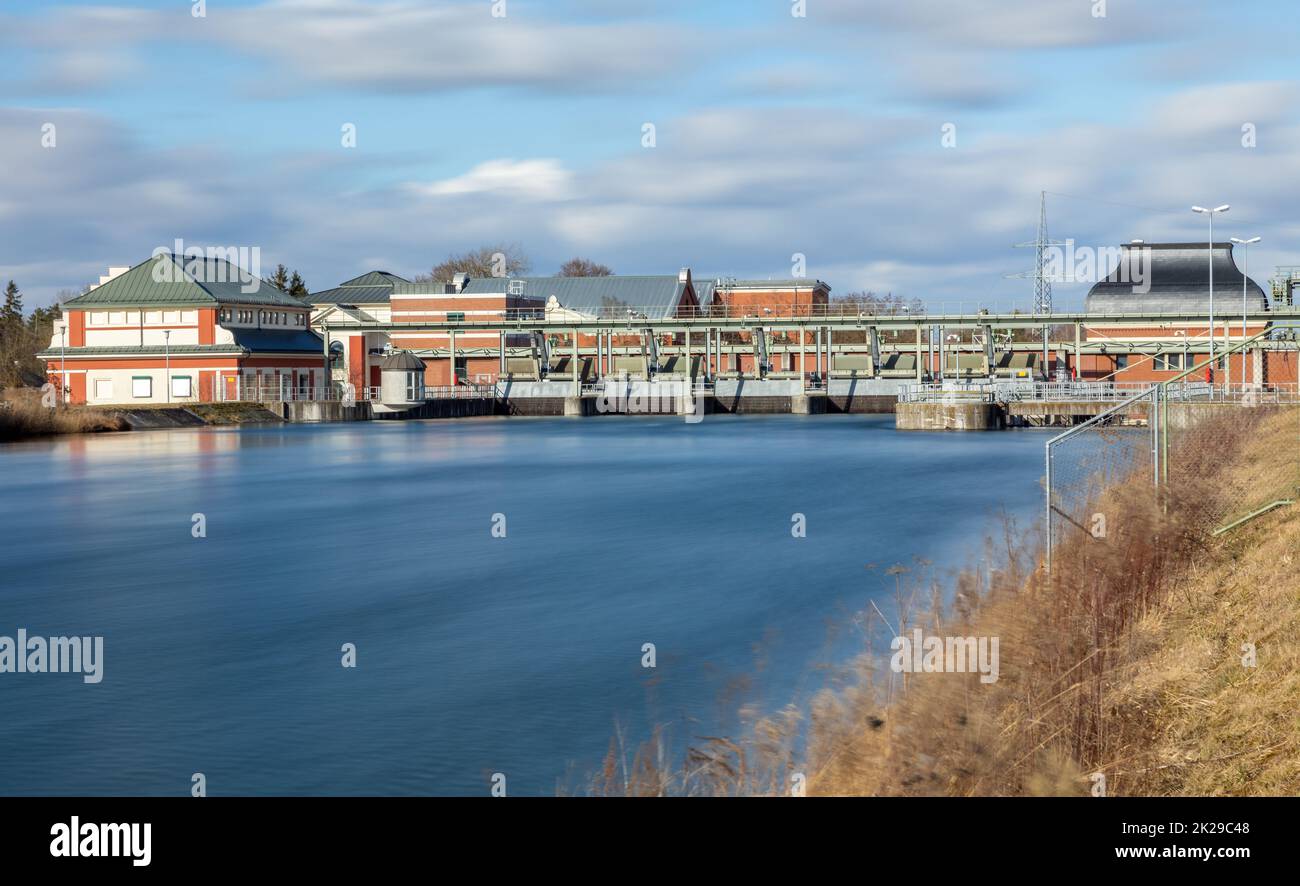 Hydroelectric power station at Lech canal near Augsburg, Bavaria, Germany Stock Photo