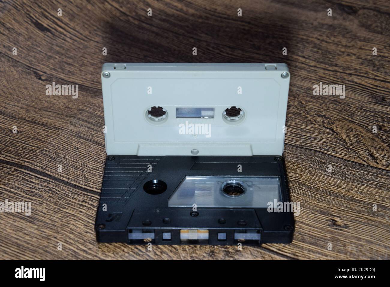 Audio cassette. Retro music medium, compact cassette tape recorder