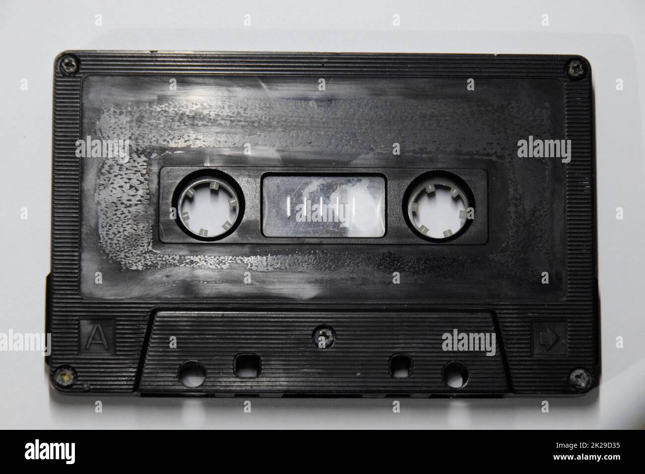 Audio cassette. Retro music medium, compact cassette tape recorder