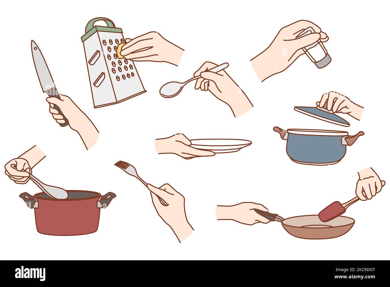 Set of person use kitchen tools cooking Stock Photo