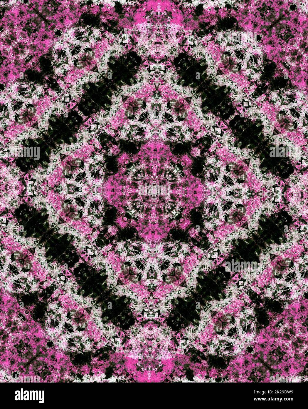 Abstract Painted Blue Textured Background Motteled Kaleidoscope Pink, Black and White Stock Photo