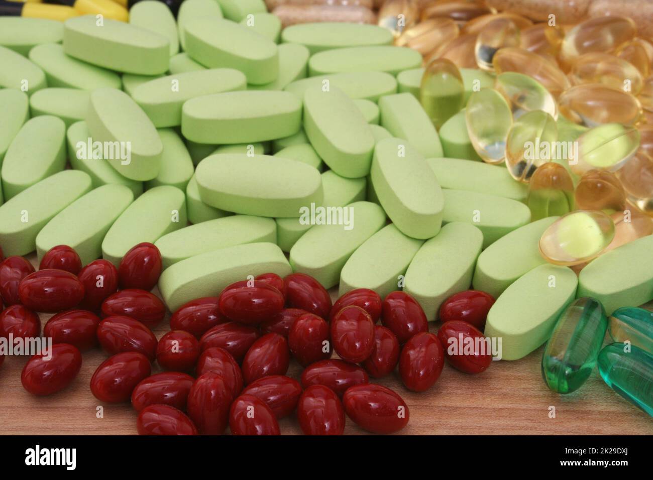 Various Vitamins, Antibiotics, Pain Medications and Dietary Supplements Stock Photo