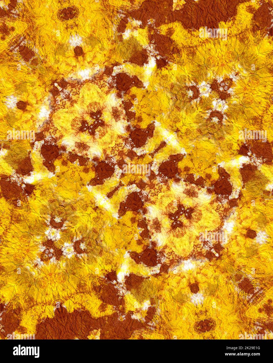 Yellow and Brown Textured Background Painted Kaleidoscope Stock Photo