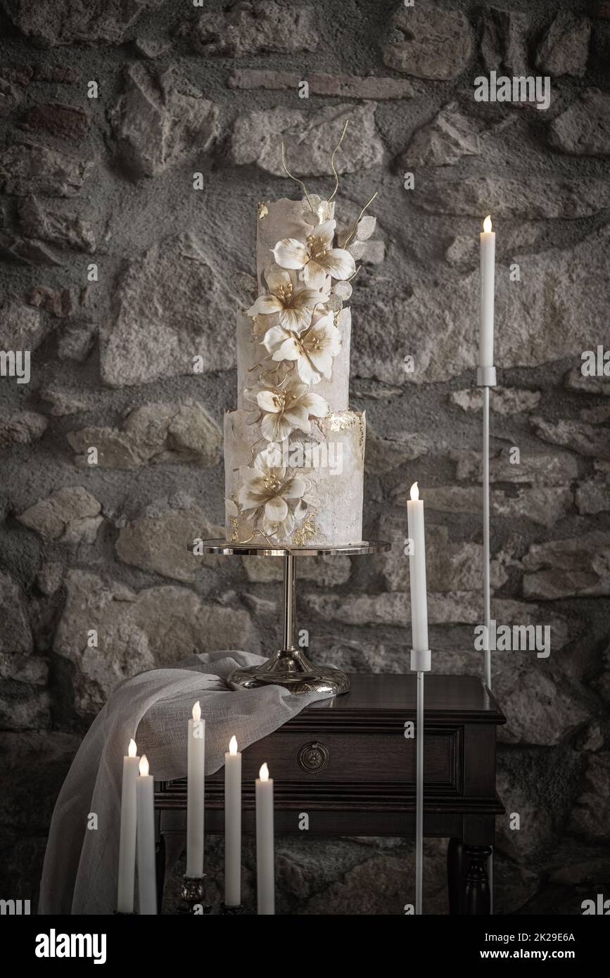 Three tiered wedding cake Stock Photo