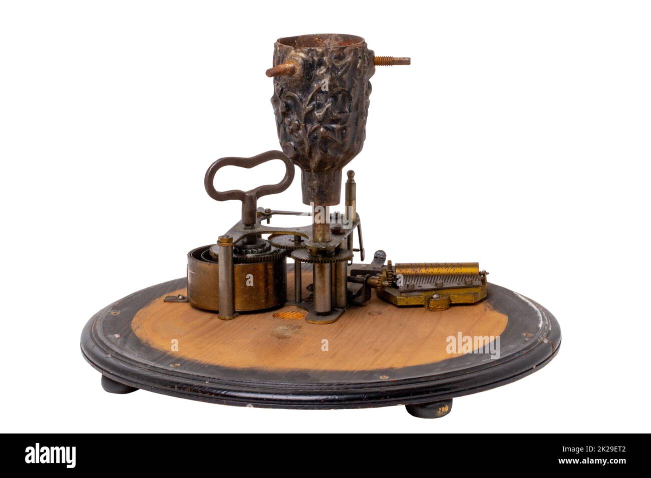 Mechanism of the antique revolving Christmas tree stand with roller