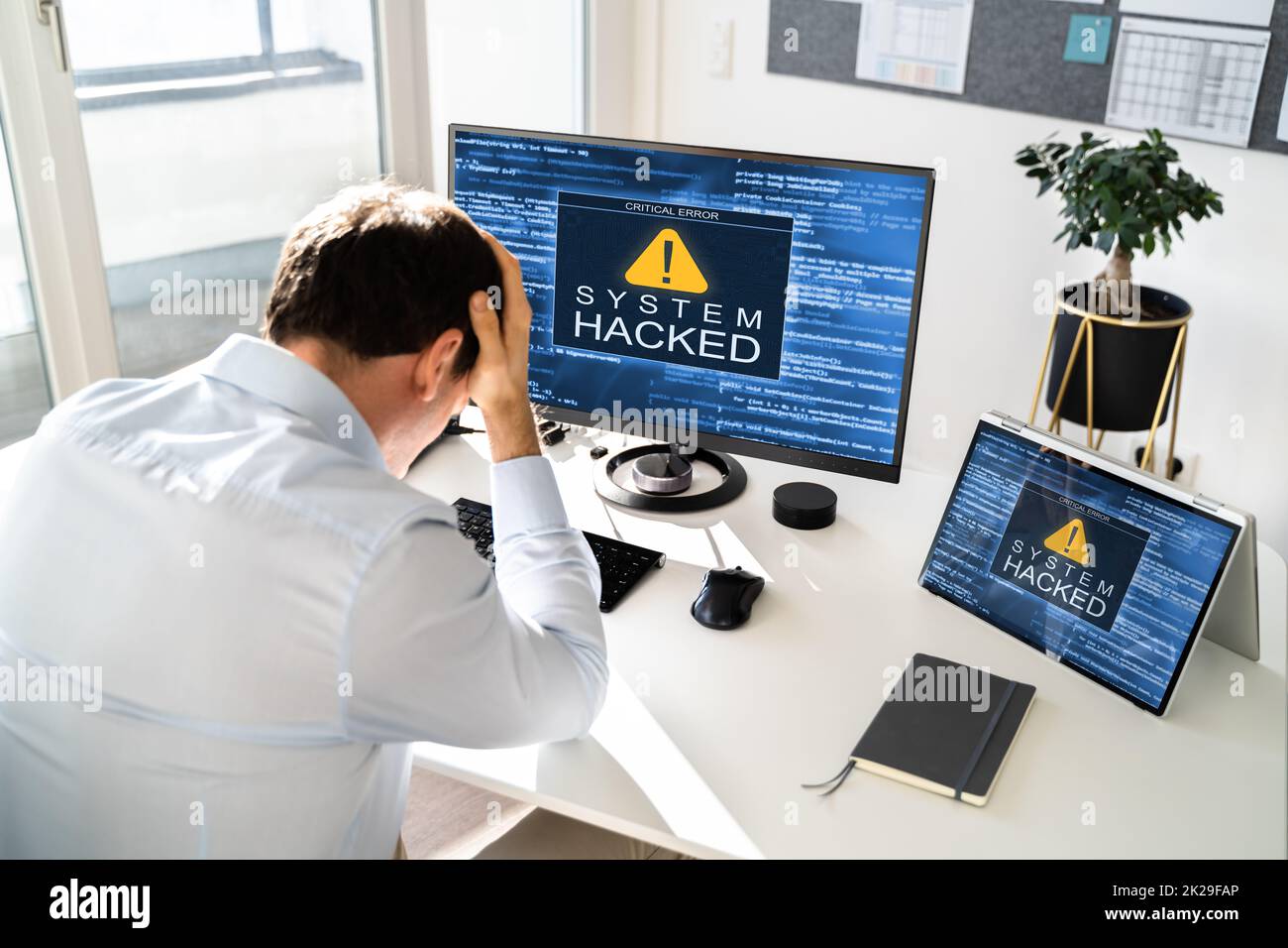Computer System Hacked. Virus Software Screen Stock Photo