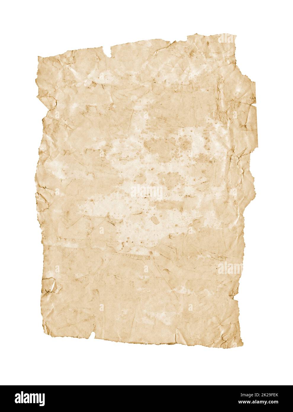 Old grunge paper sheet. Parchment isolated on white Stock Photo