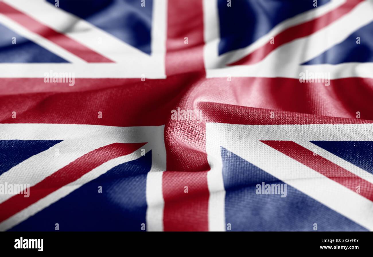 Close up of the United Kingdom flag on a ruffled mesh fabric Stock Photo