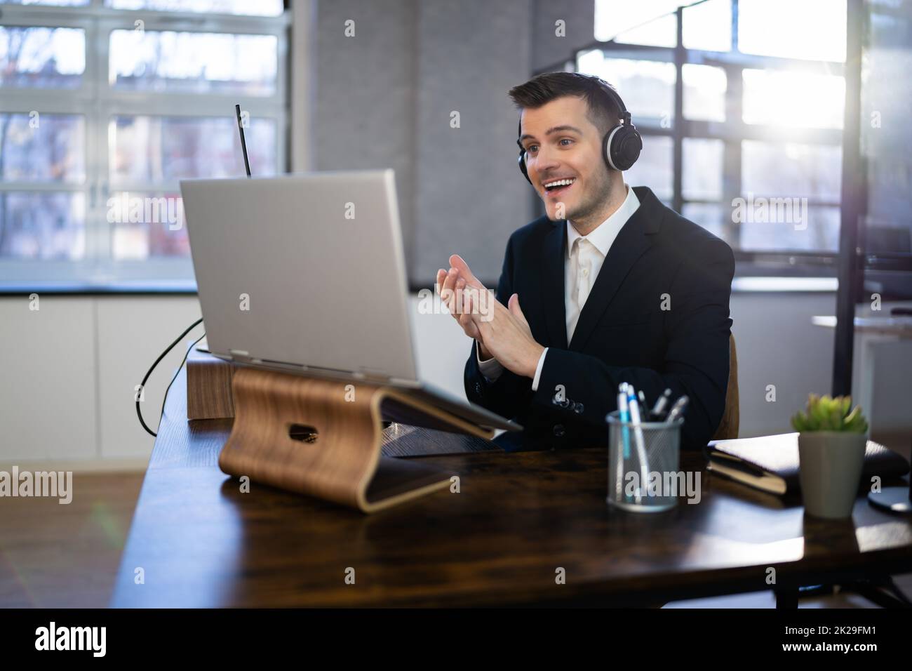 Clapping In Online Virtual Video Conference Stock Photo