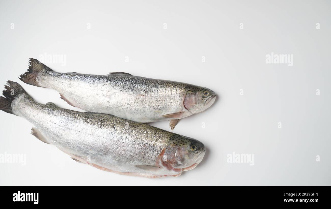 Fresh trout on a table. Healthy seafood and dieting concept. Stock Photo