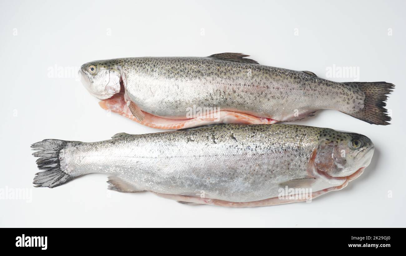 Fresh trout on a table. Healthy seafood and dieting concept. Stock Photo