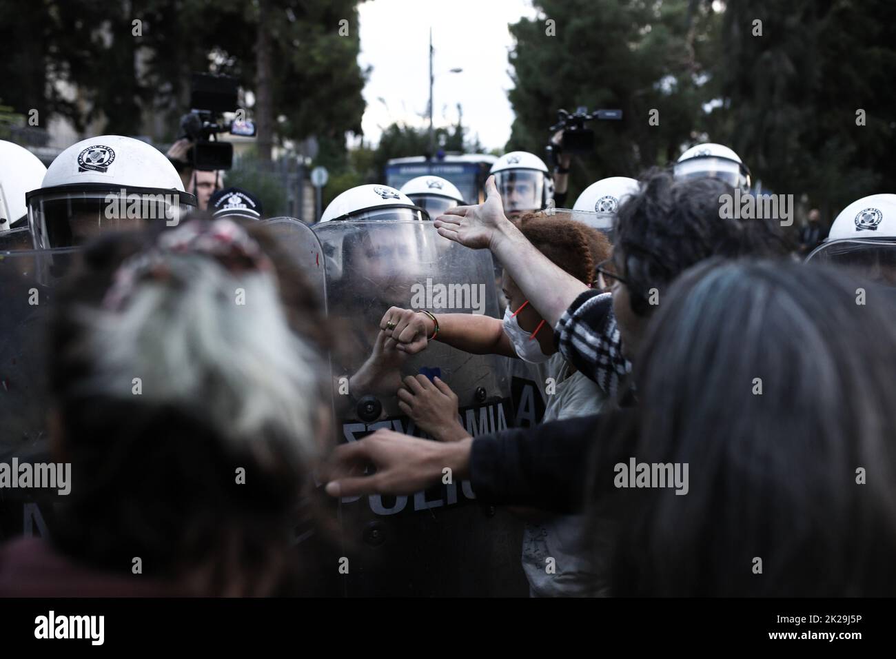 Athens, Greece. 22nd Sep, 2022. Greek riot police push back protesters ...