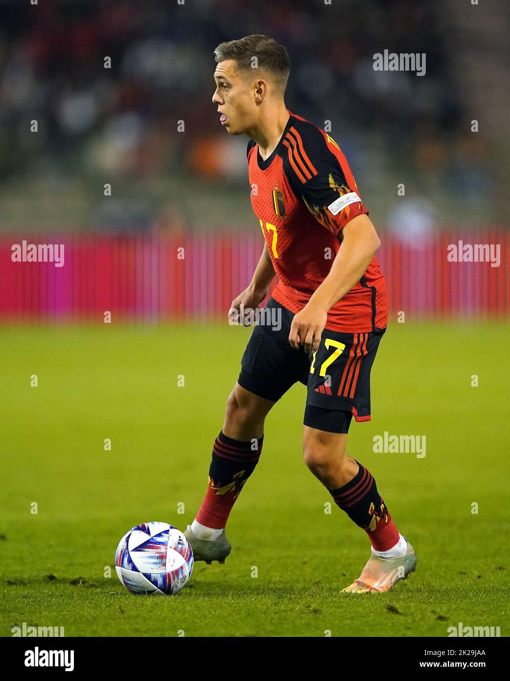 Belgium's Leandro Trossard in action during the UEFA Nations League Group D Match at King Baudouin Stadium, Brussels. Picture date: Thursday September 22, 2022. Stock Photo