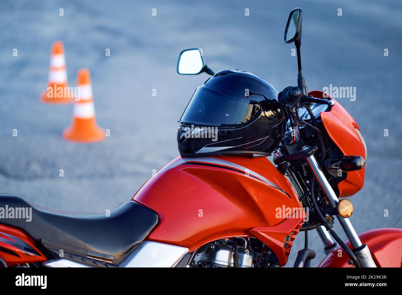 Motorbike on motordrome, motorcycle school concept Stock Photo