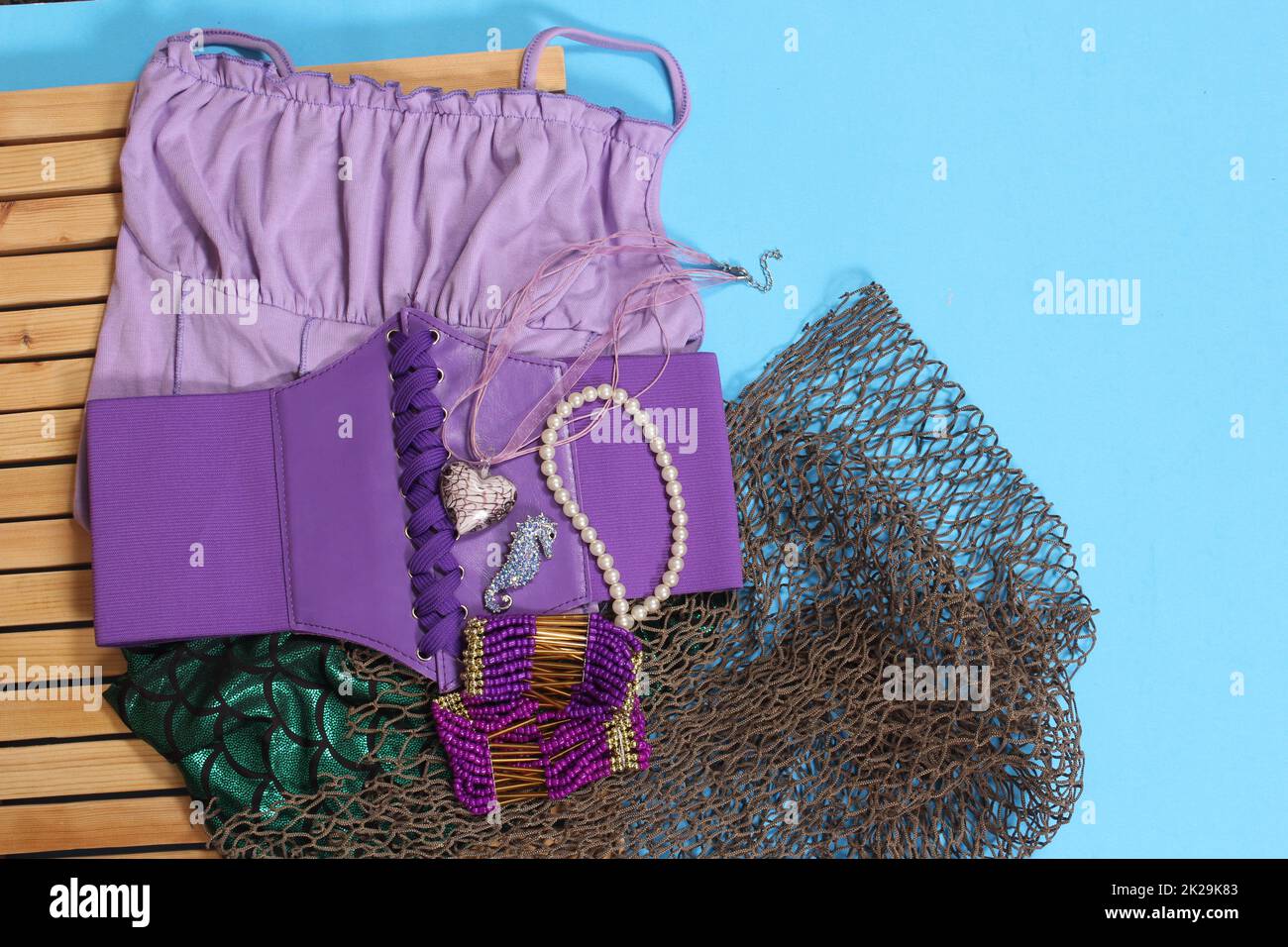 Mermaid Fashion With Jewelry and Fishing Net Close up Stock Photo