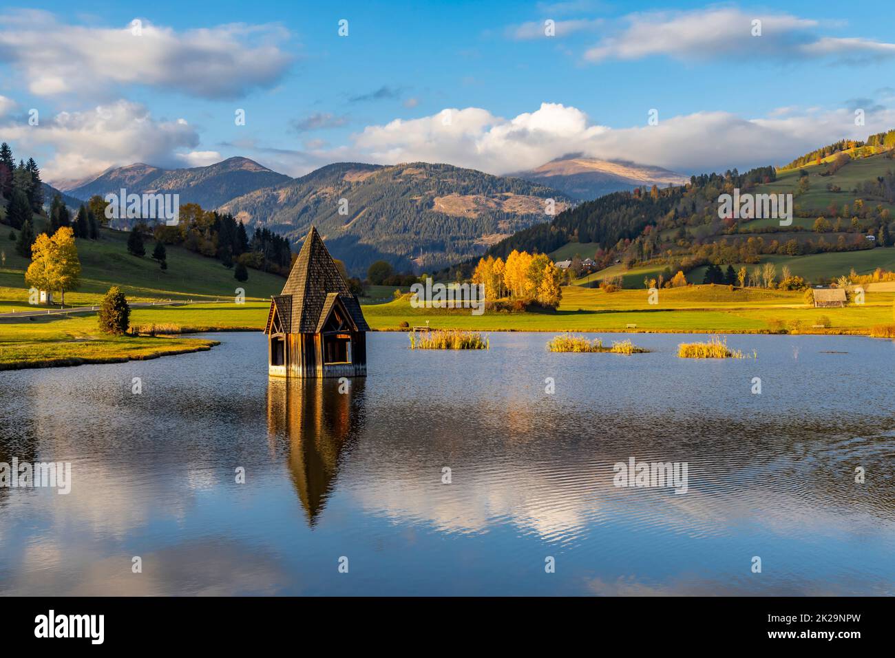 autumn pond under the mountains, Murau district,.Styria, Austria Stock Photo