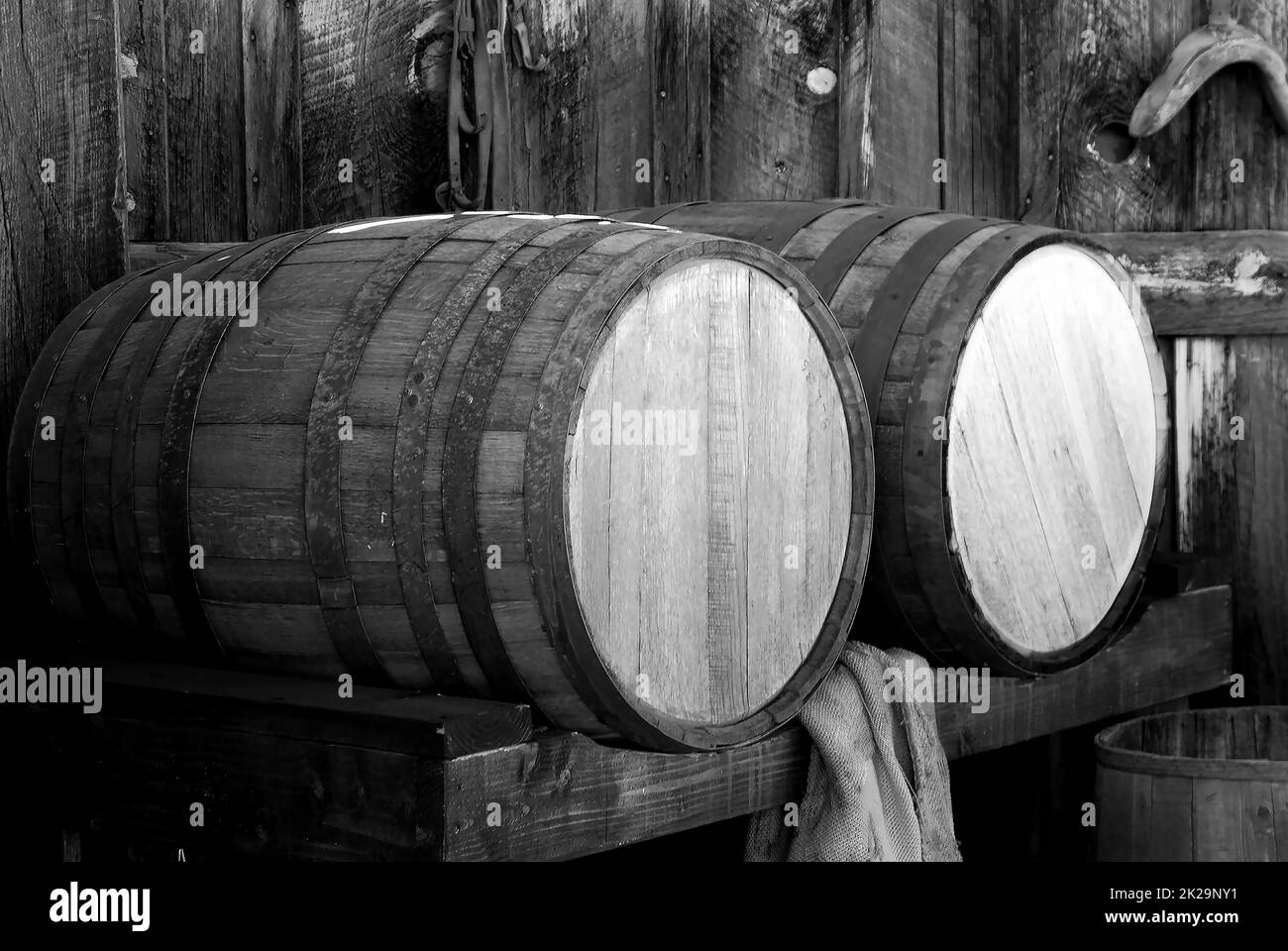 Whisky or wine barrels in black and white Stock Photo Alamy