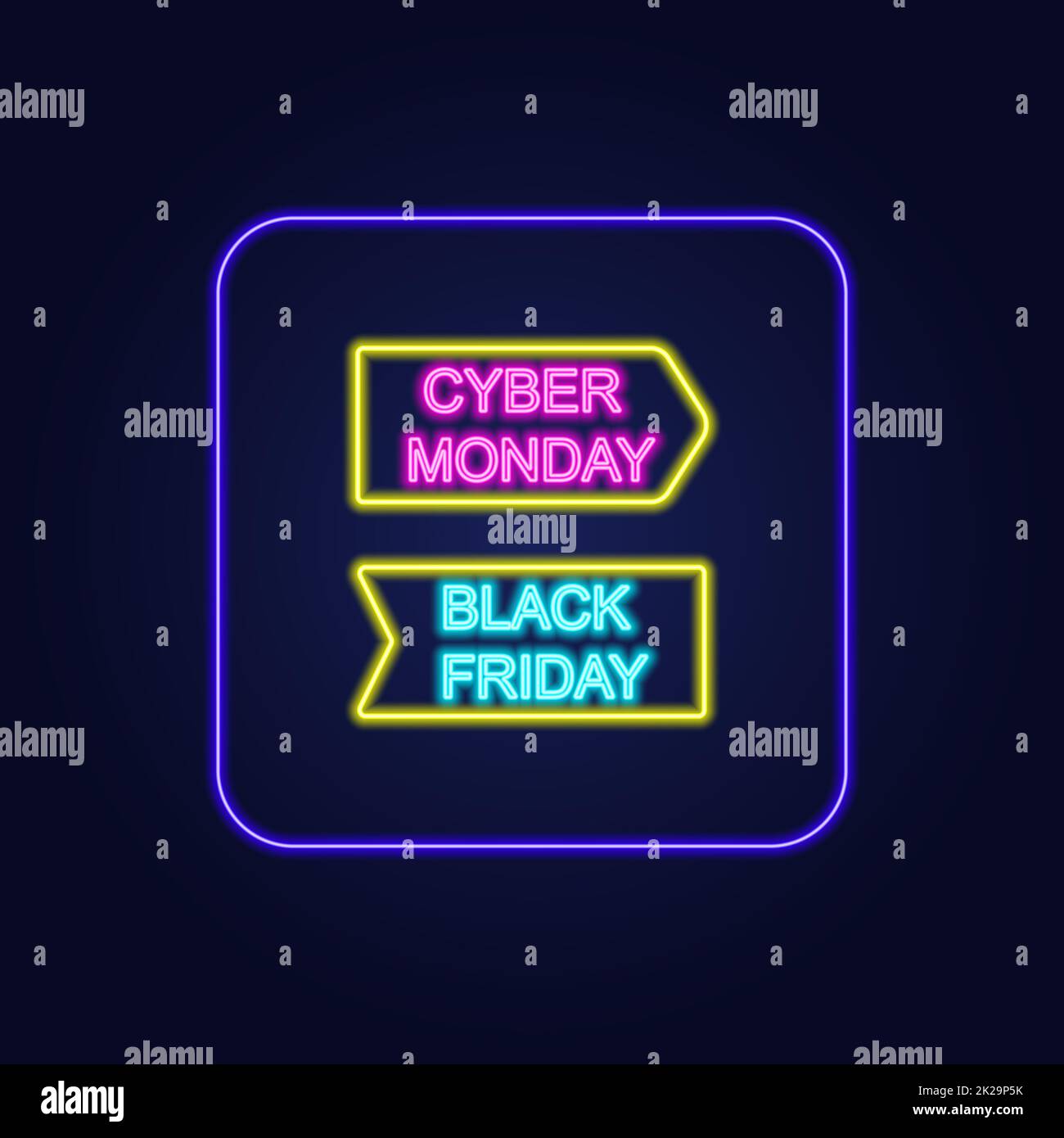 Beautiful stylish colorful neon cyber monday and black friday icon - Vector Stock Photo