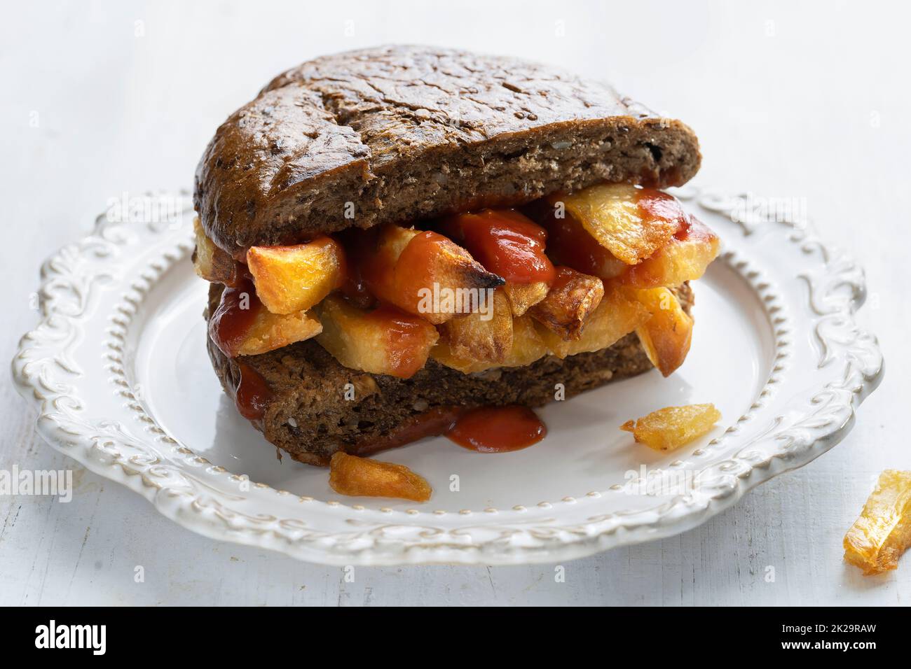 traditional british chip butty sandwich Stock Photo