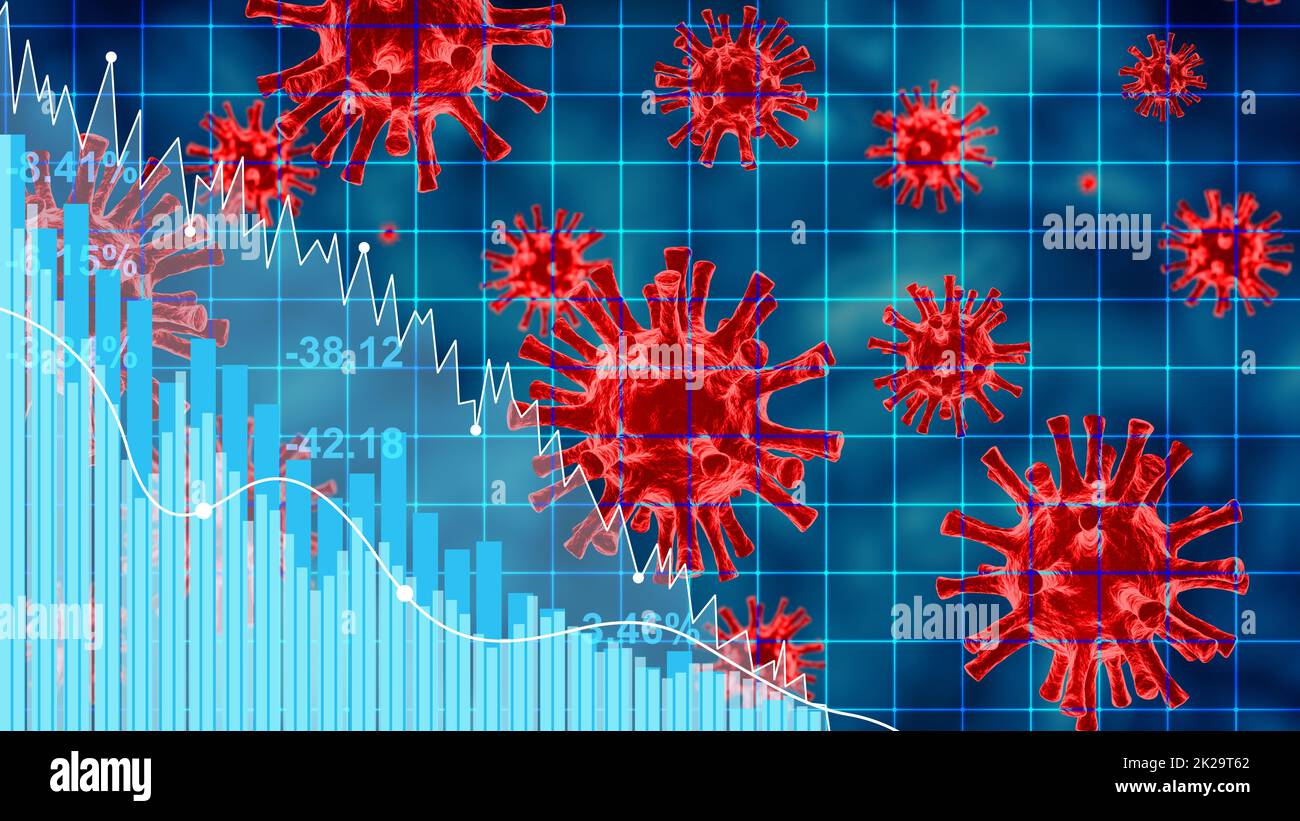 Covid crisis and the collapse of the markets, economic fallout. 3d ...
